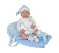 ARIAS - Muñeca Reborn Joel de 45 cm con Manta, Bebé Realista con Ropita Blanca, Chupete y Chupetero, Extremidades de Vinyl y Cuerpo Blando, Juguete para Niños y Niñas +3 años (ARI98021)