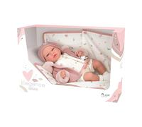 Arias - Muñeco Elegance Andie, muñeco de peso 2.5 kg, bebé realista de 40 cm, ropita rosa con flores, chaqueta con capucha, manta y chupete, Cuerpo blando y extremidades de vinyl, niños +0 (ARI60682)