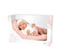Arias - Muñeco Elegance Andie, peso 2.5 kg, bebé realista de 40 cm, ropa rosa y blanca con animalitos a juego con capazo-cambiador, chupete, Cuerpo blando y extremidades de vinyl, (ARI60679)