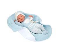 ARIAS - Muñeco Reborn Paulo de 40 cm, con ropita Azul a Rayas y Manta a Juego, bebé recién Nacido con Cuerpo de Vinyl, Accesorios Chupete y chupetero, Juguete para niños Desde +3 años (ARI98148)