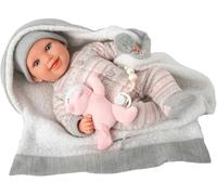 ARIAS-Reborn 40 cm Nadia.Bebé Realista con Ropa Rosa y Gris.Incluye Peluche,Manta,Chupete,chupetero,pañal,Libro de Familia y Certificado de autenticidad.Juguete Niños +3 años (ARI98184)