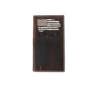 ARIAT Cartera de accesorios con bandera estadounidense envejecida, Marrón desteñido, Talla única, Cartera para chequera