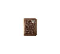 ARIAT Cartera de cuero triple para hombre con tejido de cesta y estampado floral y escudo Concho