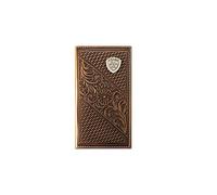 ARIAT Cartera de piel para hombre con tejido de cesta y estampado floral y escudo Concho, Marrón