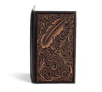 ARIAT Cartera Rodeo para hombre, piel auténtica, diseño de plumas en relieve, color marrón