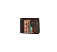 ARIAT Colección de carteras de cuero para hombre con diseño floral y patrón de lana del suroeste - Rodeo, plegable, triple, clip para dinero, Marrón, 3-1/2" x 4-1/2" x 1/2", Plegable