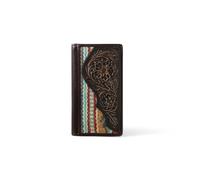 ARIAT Colección de carteras de cuero para hombre con diseño floral y patrón de lana del suroeste - Rodeo, plegable, triple, clip para dinero, Marrón, 6-3/4" x 3-3/4" x 1/2", Rodeo