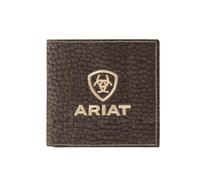 ARIAT Colección de carteras de cuero Pebbled Bull Hide para hombre, estilos plegables y triples, Marrón, 3-5/8" x 4-1/2" x 1/2", Plegable