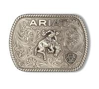 ARIAT Hebilla rectangular para hombre con diseño de bronc vintage elevado, grabado floral, borde de cuerda, acabado plateado antiguo, 3-1/2 x 2-1/2 pulgadas