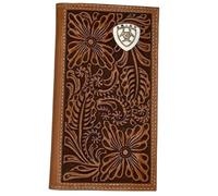 ARIAT Rodeo - Cartera Monedero Billetera con logotipo floral en relieve, nuez moscada, Western