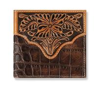 ARIAT Western A3553002 - Cartera plegable para hombre, diseño de cocodrilo en relieve, color marrón, Marrón, Talla única