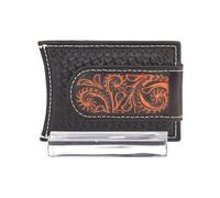 ARIAT Western Money Clip Men Cross Floral Card Case Med Brown A3557444, Marrón medio, Talla única
