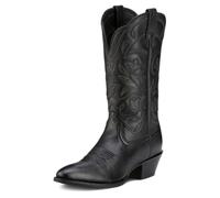 ARIAT Women's Heritage Western R Toe Western Cowboy Boot, Black Deer Tan, 6.5 B US
