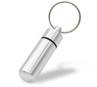 Aribari Pastillero de Aluminio Mini con Llavero. Caja de Pastillas Impermeable. Cápsula de Emergencia. Etiqueta de Regalo o Etiqueta de dirección. Longitud 5,2 cm ø 1,4 cm (Plata 1 Pieza)
