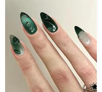Aribliseza adhesivos de uñas, 24 piezas, uñas artificiales delicadas, diseño de uña frances y onda 3D en verde, diseño primaveral de uñas 'Reina del bosque', tendencias de uñas 2026