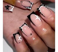 Aribliseza adhesivos de uñas, 24 piezas, uñas postizas cortas de estilo Y2K, decoradas con estrellas y piedras de cristal, dulces y geniales, tendencias de diseño de uñas 2026