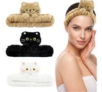 Aribliseza Diadema de Cosméticos, Set de 3 Piezas, Diademas de Orejas de Gato para Mujeres, Bandas de Pelo Suaves y Esponjosas para Cuidado Facial, Ducha y Yoga