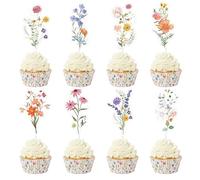 Aribliseza Flower Cupcake Toppers, 40 piezas Baby in Bloom Baby Shower Decoración de Pastel para Niñas & Mujeres, Decoración de Pastel de Flores de Primavera & Verano para Cumpleaños & Bodas