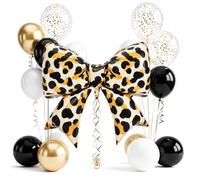 Aribliseza Paquete de 16 globos de leopardo - Globos decorativos en dorado, blanco y negro, decoración de mesa para bodas, cumpleaños y baby shower, con lazos, cintas y palos