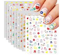 Aribliseza Pegatinas de uñas, 10 piezas, pegatinas autoadhesivas para niñas, lindos animales, frutas, lazo, flores, corazón y estrella, regalo de cumpleaños y Navidad