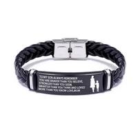 ARICHDUDE Pulsera con texto en inglés «To My Son from Mum Dad», pulsera inspiradora de cuero trenzado de acero inoxidable, regalos para hijo de mamá y papá, Black, No es una piedra preciosa