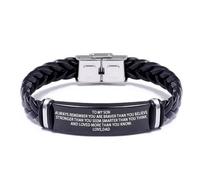 ARICHDUDE Pulsera con texto en inglés «To My Son from Mum Dad», pulsera inspiradora de cuero trenzado de acero inoxidable, regalos para hijo de mamá y papá, Black, No es una piedra preciosa