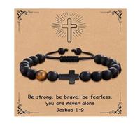 ARICHDUDE Pulsera cristiana para mujeres y hombres, pulsera de cruz de la Biblia con tarjeta de cita inspiradora, piedra natural, joyería religiosa, regalos para cristianos, Medium, S, No es una