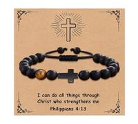 ARICHDUDE Pulsera cristiana para mujeres y hombres, pulsera de cruz de la Biblia con tarjeta de cita inspiradora, piedra natural, joyería religiosa, regalos para cristianos, No es una piedra preciosa