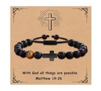 ARICHDUDE Pulsera cristiana para mujeres y hombres, pulsera de cruz de la Biblia con tarjeta de cita inspiradora, piedra natural, joyería religiosa, regalos para cristianos, Medium, S, No es una