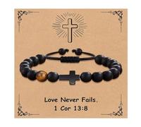 ARICHDUDE Pulsera cristiana para mujeres y hombres, pulsera de cruz de la Biblia con tarjeta de cita inspiradora, piedra natural, joyería religiosa, regalos para cristianos, Medium, S, No es una