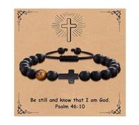 ARICHDUDE Pulsera cristiana para mujeres y hombres, pulsera de cruz de la Biblia con tarjeta de cita inspiradora, piedra natural, joyería religiosa, regalos para cristianos, Medium, S, No es una