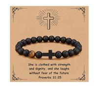 ARICHDUDE Pulsera de cruz para mujeres y hombres, pulsera cristiana de la Biblia con tarjeta de cita inspiradora, piedra natural, joyería religiosa, regalo para cristianos, Medium, Piedra, No es una