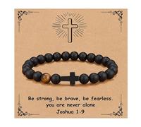 ARICHDUDE Pulsera de cruz para mujeres y hombres, pulsera cristiana de la Biblia con tarjeta de cita inspiradora, piedra natural, joyería religiosa, regalo para cristianos, No es una piedra preciosa
