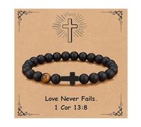 ARICHDUDE Pulsera de cruz para mujeres y hombres, pulsera cristiana de la Biblia con tarjeta de cita inspiradora, piedra natural, joyería religiosa, regalo para cristianos, Medium, Piedra, No es una