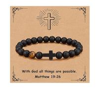 ARICHDUDE Pulsera de cruz para mujeres y hombres, pulsera cristiana de la Biblia con tarjeta de cita inspiradora, piedra natural, joyería religiosa, regalo para cristianos, No es una piedra preciosa