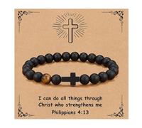 ARICHDUDE Pulsera de cruz para mujeres y hombres, pulsera cristiana de la Biblia con tarjeta de cita inspiradora, piedra natural, joyería religiosa, regalo para cristianos, No es una piedra preciosa