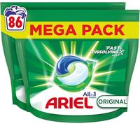 Ariel All-in-1 PODS®, cápsulas de detergente líquido de lavado, 86 lavados, original, excelente eliminación de manchas en 1 lavado, en frío y corto