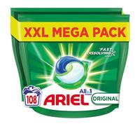Ariel All In 1 PODS, Liquid Washing Machine Detergent 108 Capsules Original Washes, 5 Actions For Amazing Cleaning