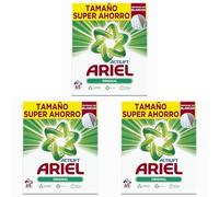 Ariel Detergente Lavadora en Polvo, 65 Lavados, Original, Jabon con Tecnologia Anti-Residuos que Deja la Ropa Limpia y Reluciente (Paquete de 3)