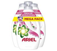 Ariel Detergente Lavadora Liquido, 96 Lavados, Jabon Frescor Sensaciones, Limpieza Mejorada en Ciclos Mas Frios con la Exclusiva Tecnologia de limpieza en Frio, 24 Lavados (Paquete de 4)