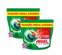 Ariel Platinum | Pack Todo En 1 Pods Extra Poder Quitamanchas, 120 Cápsulas De Detergente Líquido, Tamaño Mega Ahorro, Formato 2x60 Lavados