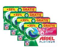 Ariel Pods Platinum Detergente Lavadora, Pack 4 x 26 Cápsulas (104 Lavados), Frescor Sensaciones + Toque Lenor
