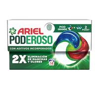 Ariel Pods PODEROSO Detergente lavadora capsulas | 14 Lavados | Original | POD GRANDE = 2 PODS | 2X eliminación de manchas y olores