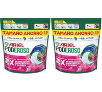 Ariel Pods PODEROSO Detergente lavadora capsulas | 29 Lavados | Frescor Silvestre | POD GRANDE : 2 PODS | 2X eliminación de manchas y olores (Paquete de 2)