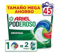 Ariel Pods PODEROSO Detergente lavadora capsulas | 45 Lavados | Original | POD GRANDE = 2 PODS | 2X eliminación de manchas y olores