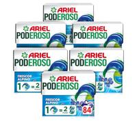 Ariel Pods PODEROSO Detergente lavadora capsulas, Frescor Alpino, Pack 6x14 | POD GRANDE=2 PODS, 2X eliminación de manchas y olores