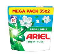 Ariel PODS Todo En 1, Detergente Líquido En Cápsulas 35 Lavados, Brisa Limpia (Paquete de 2)