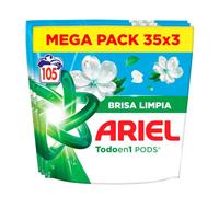 Ariel PODS Todo En 1, Detergente Líquido En Cápsulas 35 Lavados, Brisa Limpia (Paquete de 3)