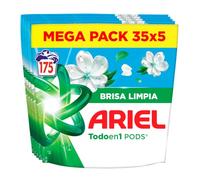 Ariel PODS Todo En 1, Detergente Líquido En Cápsulas 35 Lavados, Brisa Limpia (Paquete de 5)