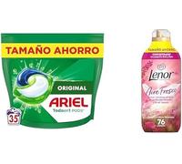 Ariel Todo En 1 PODS, Detergente Líquido Para Lavadora 35 Capsulas/Pastillas, Original, 5 Acciones + Lenor Aire Fresco Suavizante Para Ropa Frescor A Flores Silvestres 76 Lavados, 1.064L